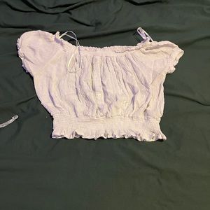 White scrunched crop top